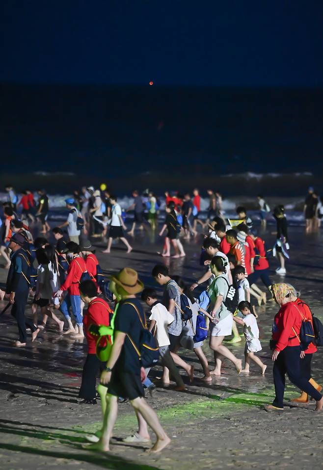 6일 충남 보령시 대천해수욕장에서 열린 해변 맨발걷기 축제에 참여한 참가자들이 맨발로 해변을 걷고 있다. 김주형 기자 kjh2667_@cctoday.co.kr