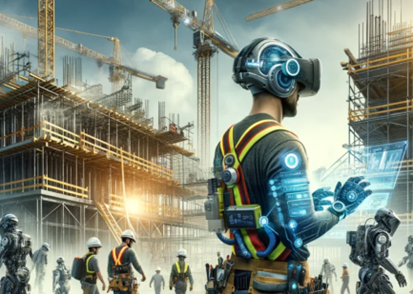 사물인터넷(IoT) 웨어러블을 통해 작업자 생체와 위치 데이터를 실시간 추적하는 현장, AI 생성 이미지