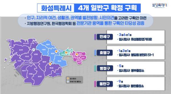 화성특례시 4개 일반구 확정 구획. 화성특례시 제공