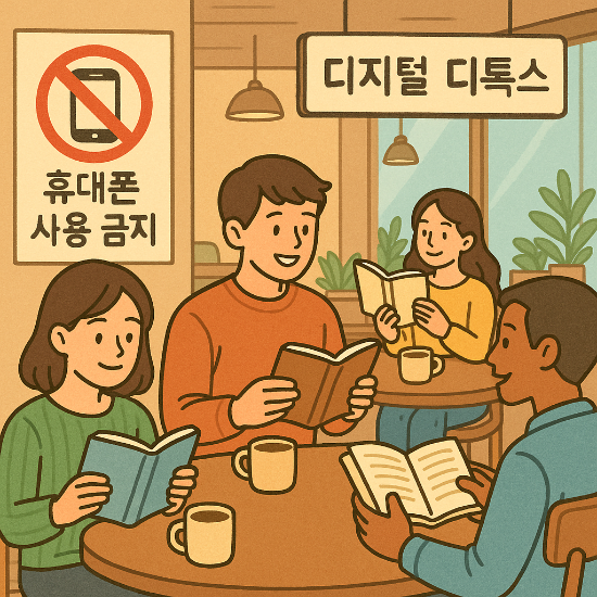 디지털 디톡스에 대한 욕구가 커지면서 휴대폰 사용을 금지하는 카페가 늘고 있다. (사진=Chat GPT)