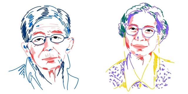 시인 김규동(왼쪽)과 홍윤숙