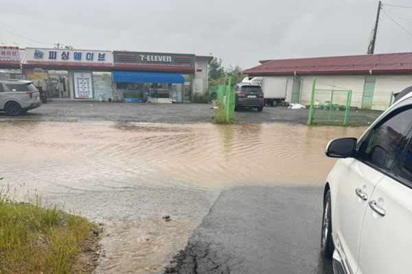 17일 오전 인천 중구 중산동 한 도로가 침수됐다. /독자 제공