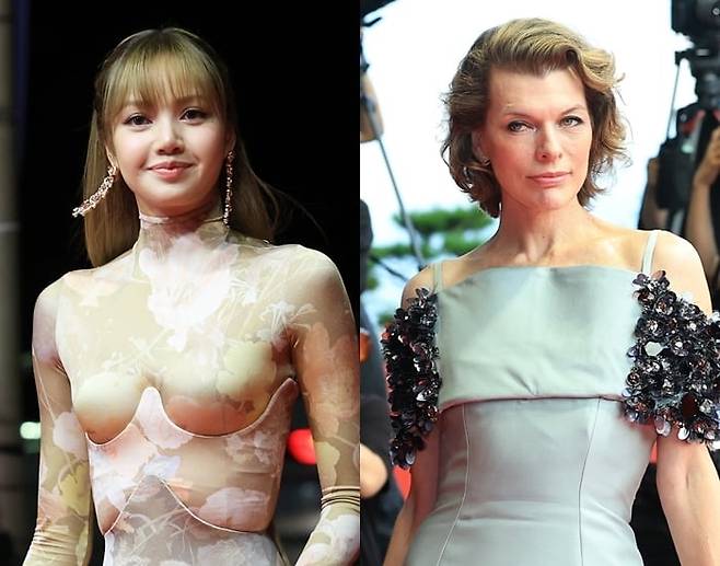 제30회 부산국제영화제 개막식 레드카펫에 참석한 블랙핑크 리사, 밀라 요보비치. /뉴스1