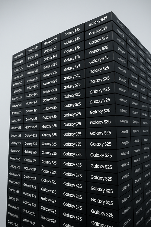 기사 내용 이해를 돕기 위해 갤럭시 S25 상품박스를 쌓아올린 인공지능(AI) 그래픽.