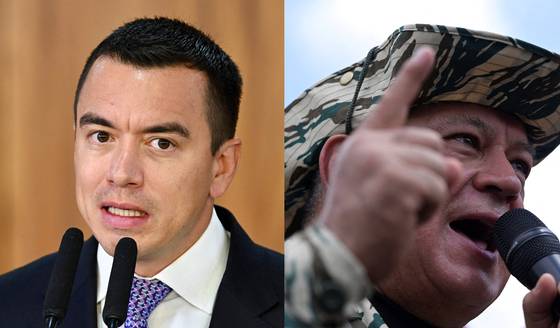 다니엘 노보아 에콰도르 대통령(왼쪽), 니콜라스 마두로 베네수엘라 대통령. AFP/로이터=연합뉴스