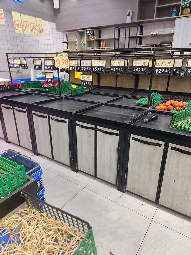 중국 선전시 슈퍼마켓 매대 모습(더우인)