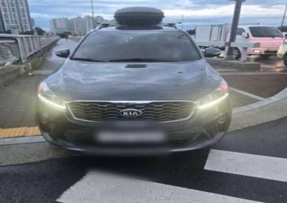 지난 18일 오후 6시께 차도가 아니라 인도를 주행한 혐의(도로교통법 위반)로 과태료 7만원을 부과받은 SUV 차량.(사진=SNS 캡처)