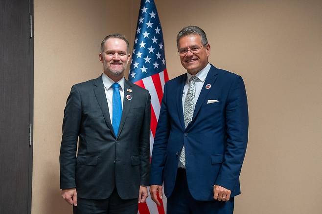 미-EU 무역수장 회동 [출처: 마로시 셰프초비치 EU 집행위원 SNS. 재판매 및 DB 금지