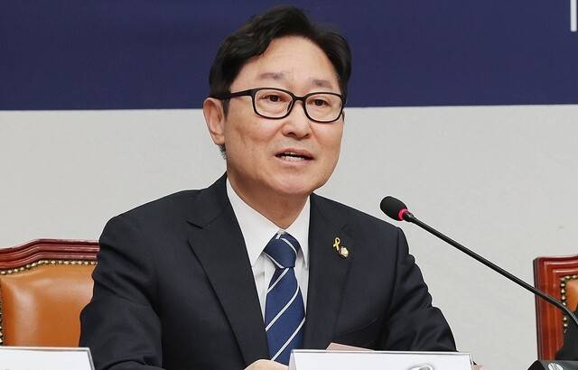 박범계 더불어민주당 의원이 지난 4월16일 서울 여의도 국회에서 열린 공명선거 실천 서약식에서 발언하고 있다. 연합뉴스