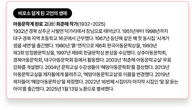 고 최춘해 작가의 생애. 김대훈 기자