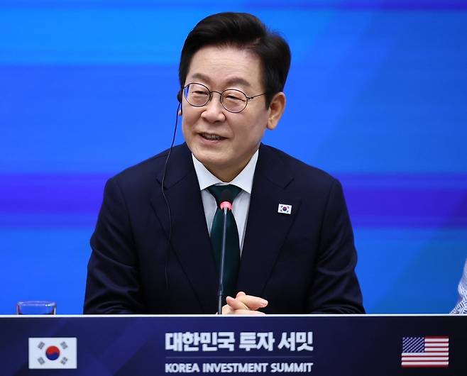 이재명 대통령이 25일(현지시간) 미국 뉴욕 증권거래소에서 열린 한국경제설명회 투자서밋에서 발언하고 있다. /사진=연합뉴스