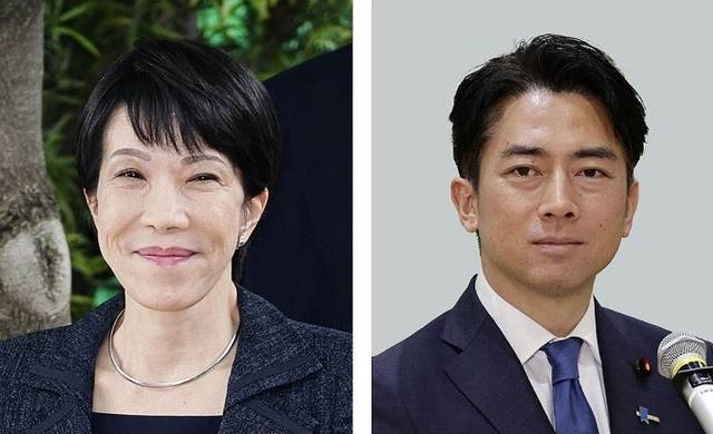 다카이치 사나에 전 경제안보담당상(왼쪽)과 고이즈미 신지로 농림수산상. 연합뉴스