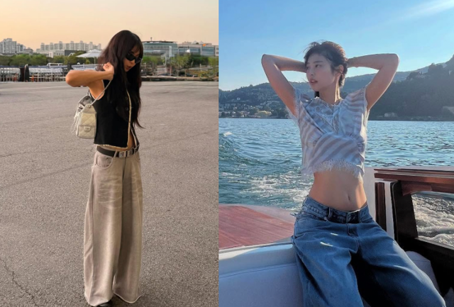 그룹 블랙핑크 제니는 로우 라이즈 하의를 활용한 룩을 자주 선보이고 있다. 제니 SNS