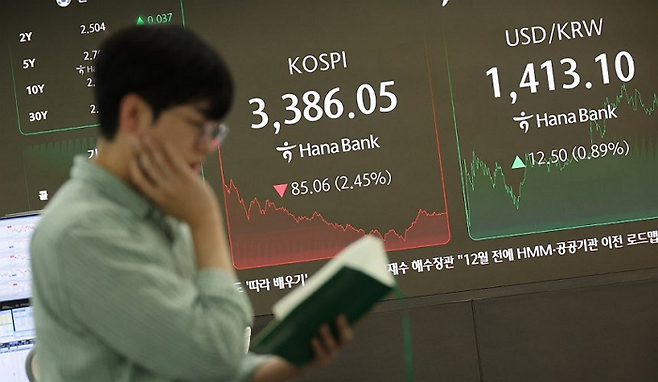 26일 서울 중구 하나은행 딜링룸 현황판에 코스피 종가와 원/달러 환율이 표시돼 있다.ⓒ연합뉴스