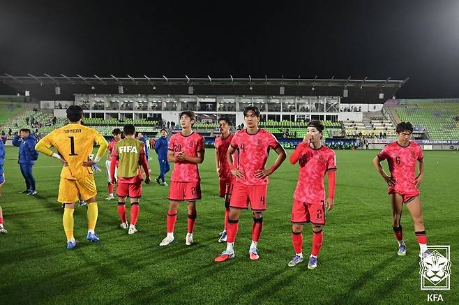 20세 이하(U20) 한국 축구 대표팀의 2025 국제축구연맹(FIFA) U20월드컵 조별리그 2차전 파라과이전 경기 후 모습. /사진=KFA