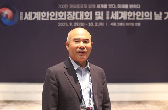 이강근 이스라엘한인회장 (서울=연합뉴스) 박현수 기자 = 이강근 이스라엘한인회장이 1일 재외동포청 주최 '2025 세계한인회장 대회'가 열리고 있는 서울 그랜드 워커힐호텔에서 연합뉴스와 인터뷰하고 있다. 2025.10. 1. phyeonsoo@yna.co.kr