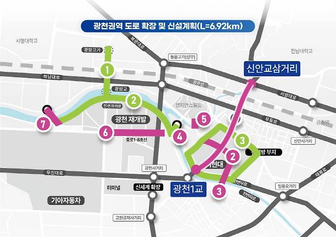 광천권역 도로개설 및 확장계획./광주시 대중교통과 제공