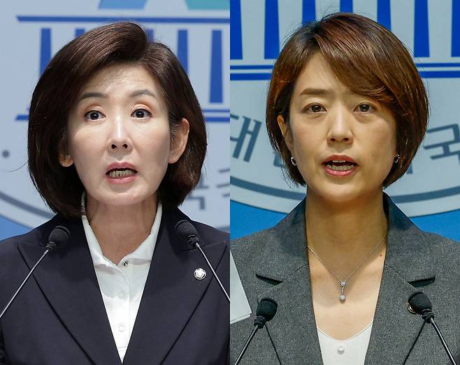 국민의힘 나경원 의원(왼쪽)·더불어민주당 고민정 의원. 뉴스1