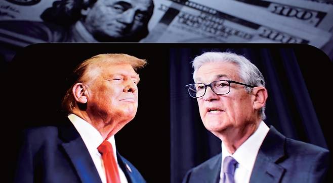 도널드 트럼프(왼쪽) 미국 대통령과 제롬 파월 연방준비제도 의장. 트럼프는 파월 의장이 금리를 더 인하하기를 원한다. /셔터스톡