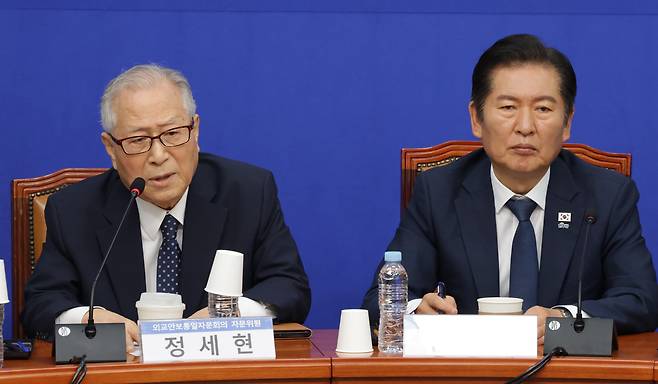 더불어민주당 정세현 외교안보통일자문회의 자문위원이 26일 서울 여의도 국회에서 열린 외교안보통일자문회의 세미나에서 발언하고 있다. 2025.09.26 /남강호 기자