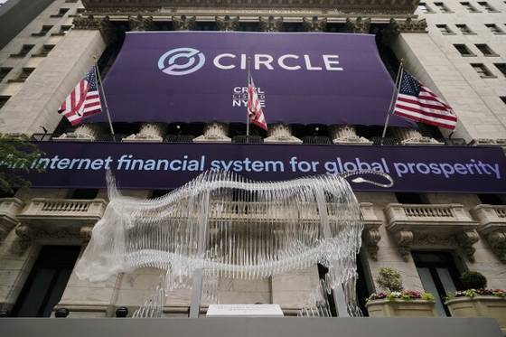 2025년 6월 뉴욕증권거래소(NYSE)에 상장한 달러 기반 스테이블코인(USDC) 발행사 서클인터넷그룹. AP=연합뉴스