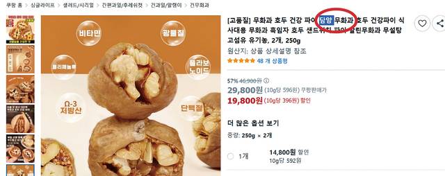 e-커머스에서 판매 중인 ‘무화과 호두파이’. 상품명에 ‘담양 무화과’라고 써 있지만 판매자는 원산지가 중국인 해외 배송 상품이라고 밝혔다.