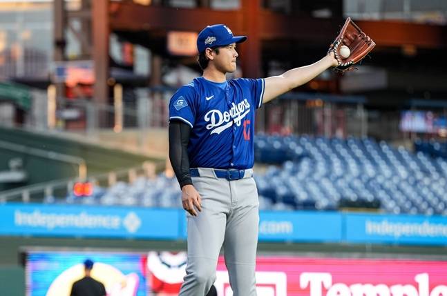 4일 훈련하고 있는 오타니. /사진=LA 다저스 공식 SNS