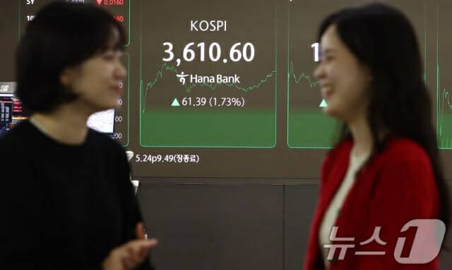 코스피가 사상 처음으로 1.73% 오른 3610.60으로 상승 마감한 10일 오후 서울 중구 하나은행 딜링룸 전광판에 종가가 나오고 있다.(사진=뉴스1)