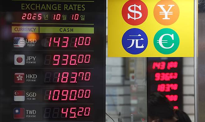 10일 서울 명동의 한 환전소에 환율이 표시돼 있다. 연합뉴스