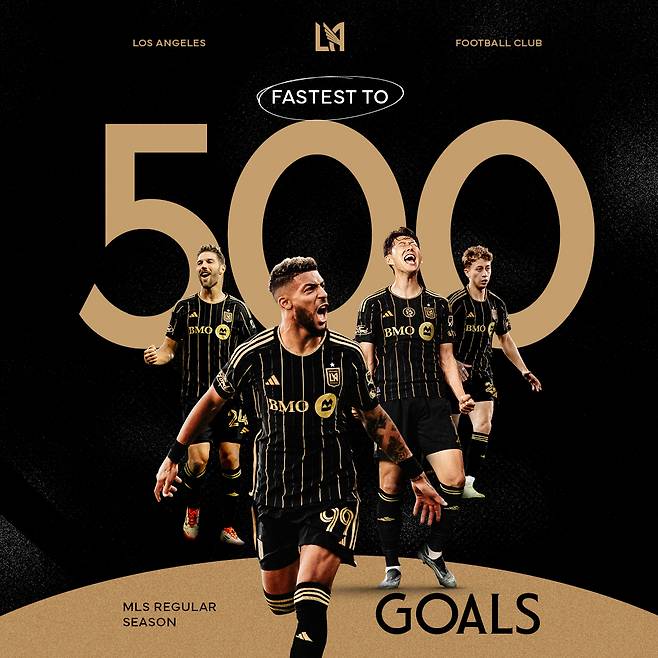 미국 프로축구 메이저리그사커(MLS) 역사상 역대 최소 경기로 500골 고지에 오른 로스앤젤레스(LA)FC. /사진=LAFC SNS 캡처