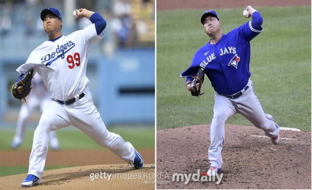 다저스 시절 류현진(왼쪽)과 토론토 시절 류현진. /게티이미지코리아