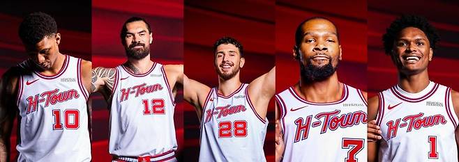 (왼쪽부터) 자바리 스미스 주니어, 스티븐 아담스, 알파렌 센군, 케빈 듀란트, 아멘 탐슨