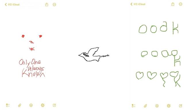 민희진 전 어도어 대표가 24일 자신의 인스타그램에 올린 메모들. ‘ooak’, ‘ooak records’, ‘only one always known’ 등의 문구가 적혀있다. 민희진 전 어도어 대표 인스타그램 캡처