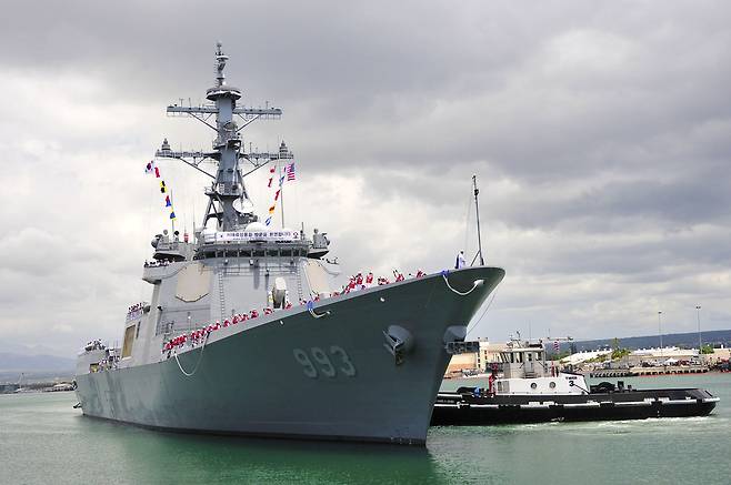 이지스구축함 서애류성용함이 하와이 진주만에 입항하고 있다. 세계일보 자료사진