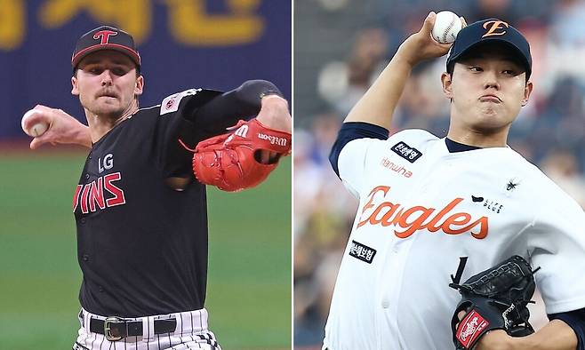 엘지 트윈스 외국인 투수 앤더스 톨허스트와 한화 이글스 문동주가 26일 서울 잠실구장에서 열리는 한국시리즈(4선승제) 1차전에 선발 등판한다. 연합뉴스