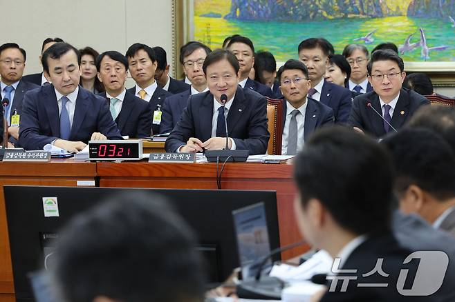 이찬진 금융감독원장이 27일 서울 여의도 국회 정무위원회에서 열린 금융위원장·금융감독원에 대한 종합감사에서 답변하고 있다. 2025.10.27/뉴스1 ⓒ News1 신웅수 기자