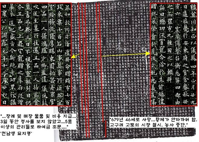 679년 연남생이 46살로 죽자 당나라 조정은 극진한 예우를 갖췄다. 장례 물품과 비용을 일체 지불했고, 3일간 정무를 보지 않았다. 5품 이상의 관리에게 직접 조문토록 했다. 고구려 고토의 시장이 철시됐고, 농사 또한 중단됐다.