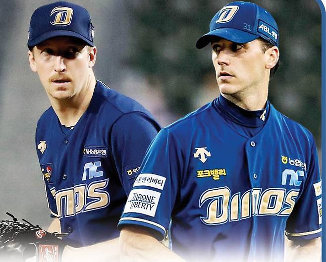 NC 시절 페디(왼쪽)와 하트. NC 다이노스 제공