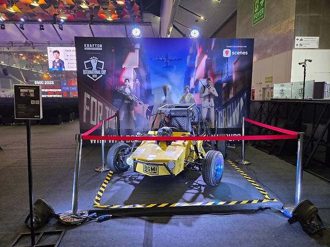 행사장에 마련된 BGMI 속 자동차 부기 모형. BGMI 팬이 직접 만들어 헌정했다./최아리 기자