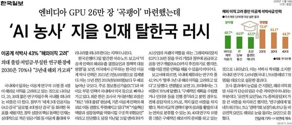▲ 4일자 한국일보 1면 톱기사