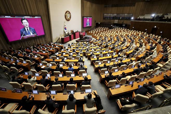 이재명 대통령이 4일 서울 여의도 국회에서 열린 본회의에서 2026년도 예산안에 대한 정부의 시정 연설을 하고 있다. /사진=뉴시스(국회사진기자단) /사진=