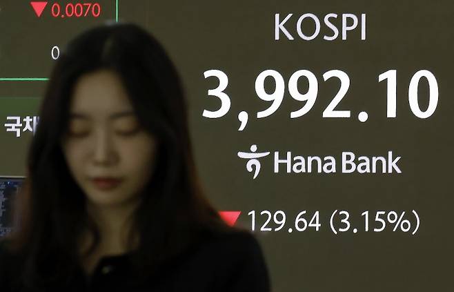 5일 오전 서울 중구 하나은행 딜링룸에 코스피 시황이 표시되고 있다. /사진=뉴스1