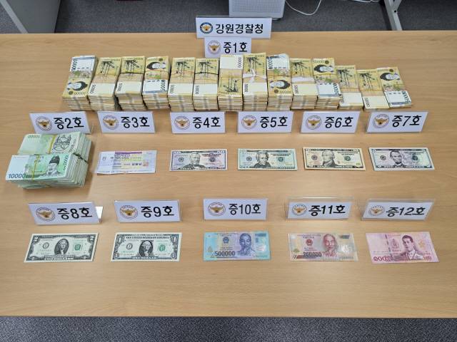 ▲ 경찰이 압수한 범죄수익금. 강원경찰청 제공