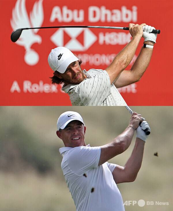 DP월드투어(옛 유러피언투어) 2025시즌 플레이오프 아부다비 HSBC 챔피언십에 출전한 토미 플리트우드(잉글랜드), 로리 맥길로이(북아일랜드)가 이번 대회에서 경기하는 모습이다. 사진제공=ⓒAFPBBNews = News1 (사진을 무단으로 사용하지 마십시오.)