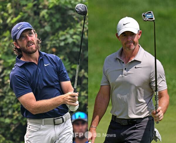 DP월드투어(옛 유러피언투어) 2025시즌 플레이오프 아부다비 HSBC 챔피언십 우승 경쟁에 뛰어든 토미 플리트우드(잉글랜드), 그리고 로리 맥길로이(북아일랜드). 사진제공=ⓒAFPBBNews = News1 (사진을 무단으로 사용하지 마십시오.)