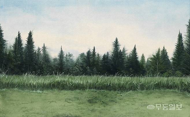 서남예술장 대표작품. 권예솔, 누구의 것도 아닌 녹음, 2025, 장지에 분채, 80.5 × 130.5cm