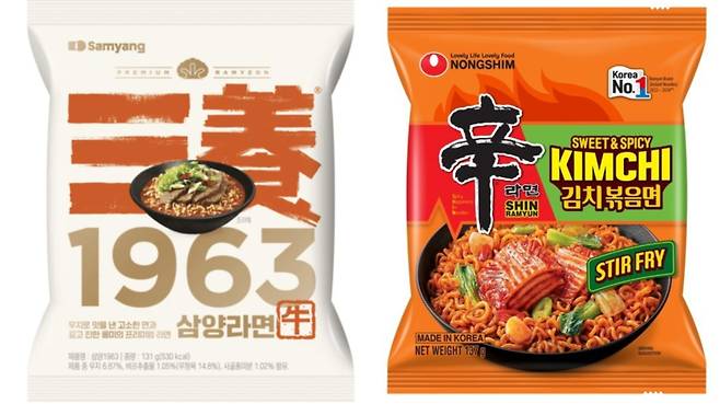 삼양식품 ‘삼양1963’, 농심 ‘신라면 김치볶음면’. 삼양식품, 농심 제공