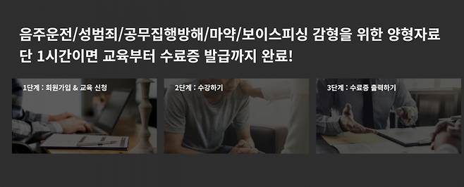 한 사설 심리센터의 양형자료를 위한 음주운전 교육 상품 홍보 문구. /사진=홈페이지 캡처