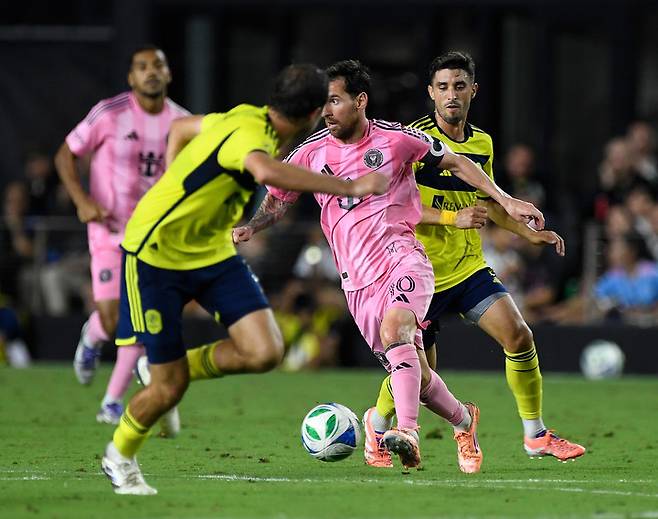 미국 메이저리그사커 인터 마이애미 리오넬 메시(가운데 10번)