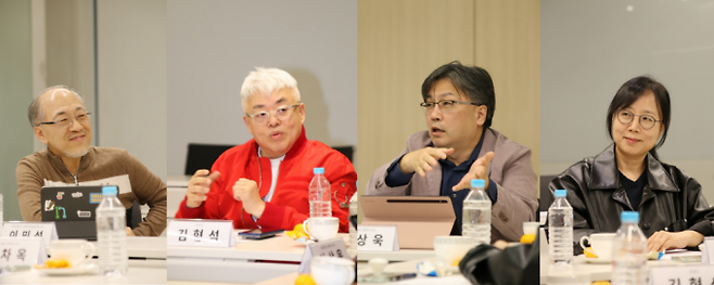 이민석 국민대 소프트웨어융합대학 교수(왼쪽부터), 김형석 작곡가, 이상욱 한양대 철학과 교수, 석차옥 서울대 화학부 교수가 서울 서대문구 충정로 동아일보 사옥에서 대담을 진행하고 있다. 동아사이언스 제공
